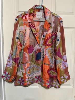John Mark Orange, Pink & Olive Embroidered Floral Blazer